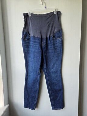 Maternity 14 Dark Wash Denim Jeggings Full  Panel Comfy Stretch Skinny Short